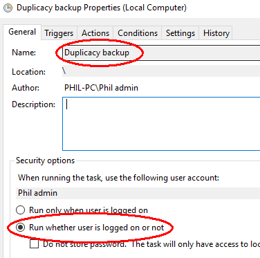 Duplicacy task pane