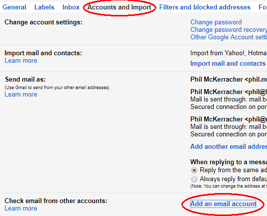 Gmail account import