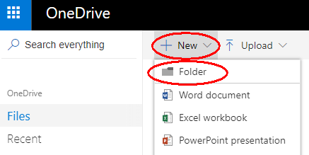 OneDrive File > New > Folder