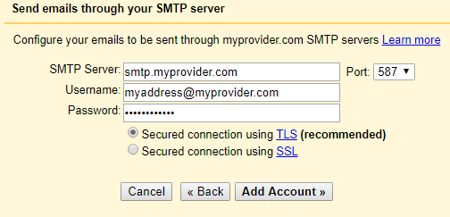 SMTP server details
